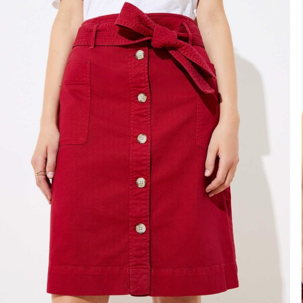 LOFT Button down dark red skirt